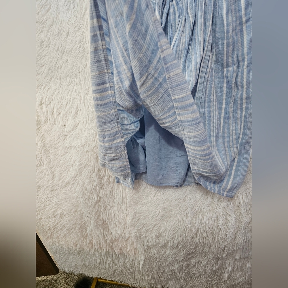 American Eagle Outfitters Baby Doll Light Blue Plaid Midi Dress Large - Picture 9 of 16
